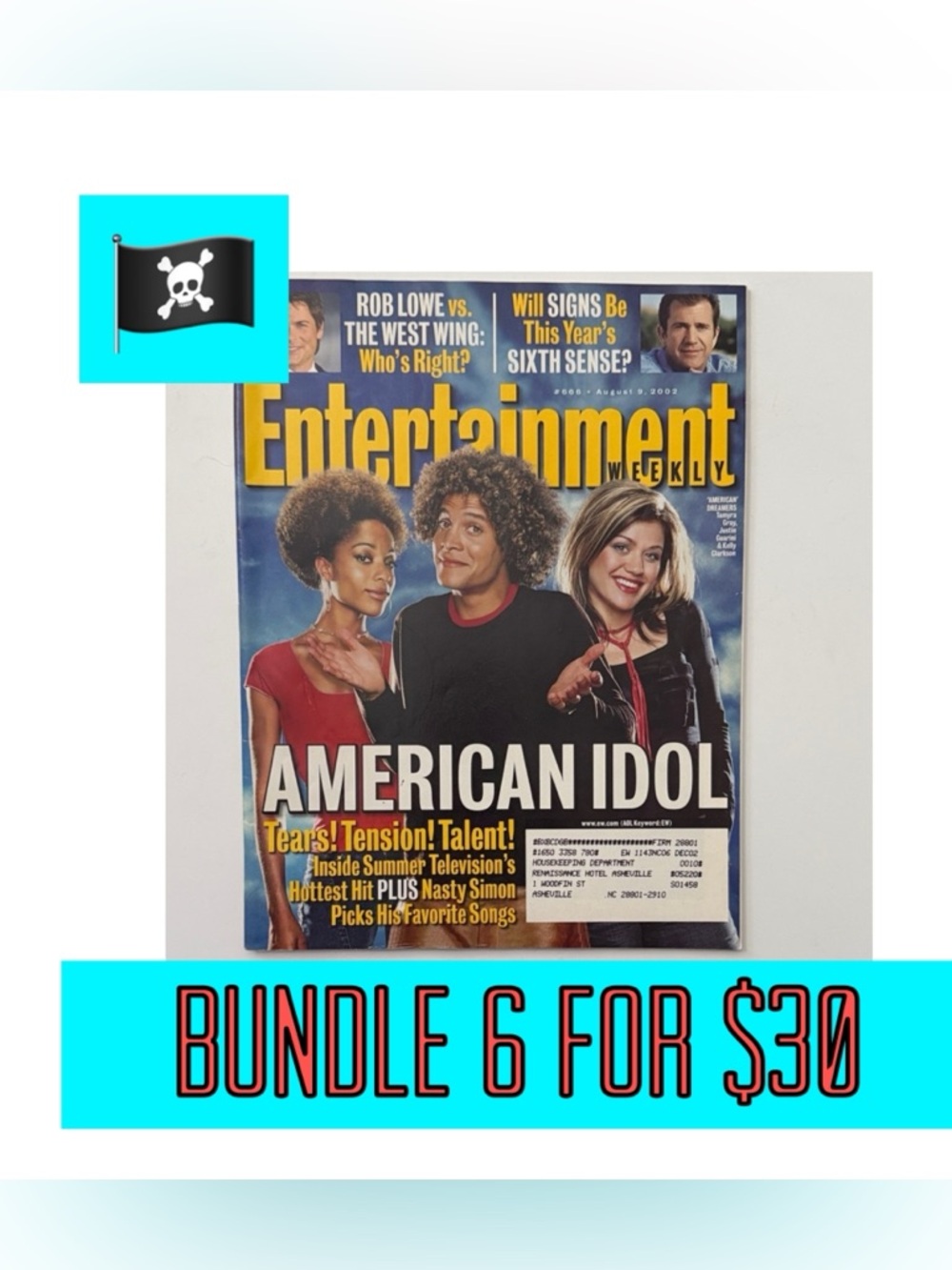 🏴‍☠️6 for $30🏴‍☠️August 9, 2002 Entertainment Weekly Magazine American Idol